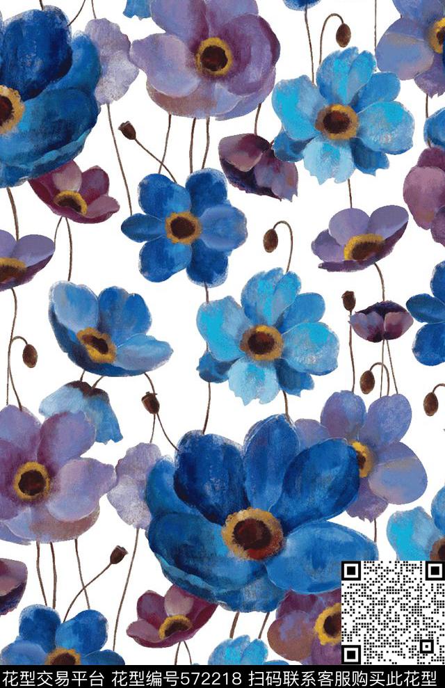 玉兰花手绘花卉花卉数码印花华亿平台下载（图片编号: 572218） - 瓦栏（Walan）