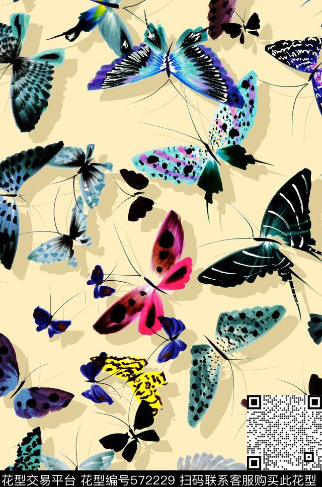 休闲写意蝴蝶简约数码印花华亿平台下载（图片编号: 572229） - 瓦栏（Walan）