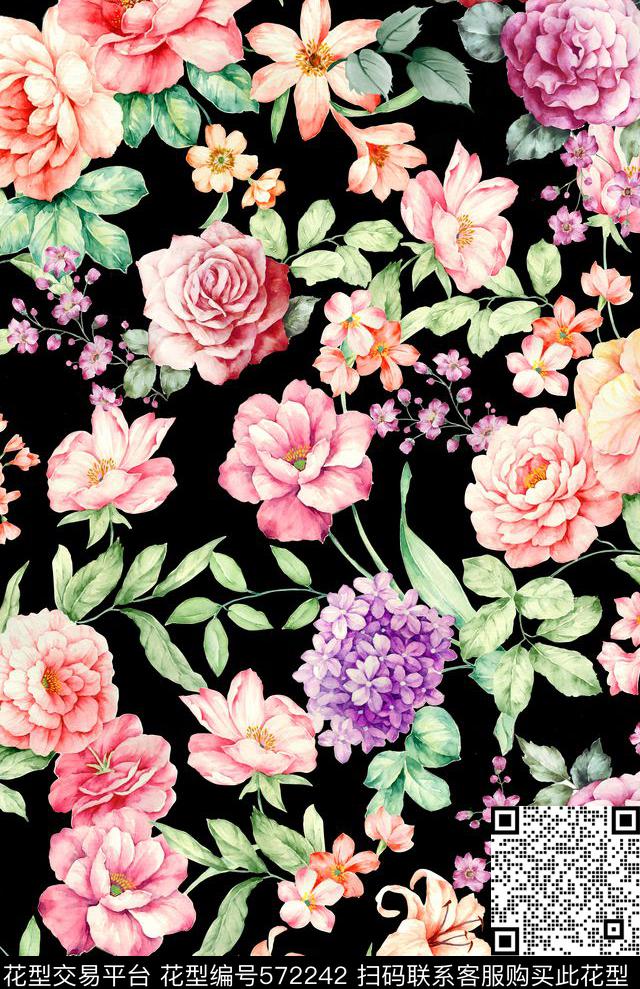 原创手绘月季女装数码印花华亿平台下载（图片编号: 572242） - 瓦栏（Walan）