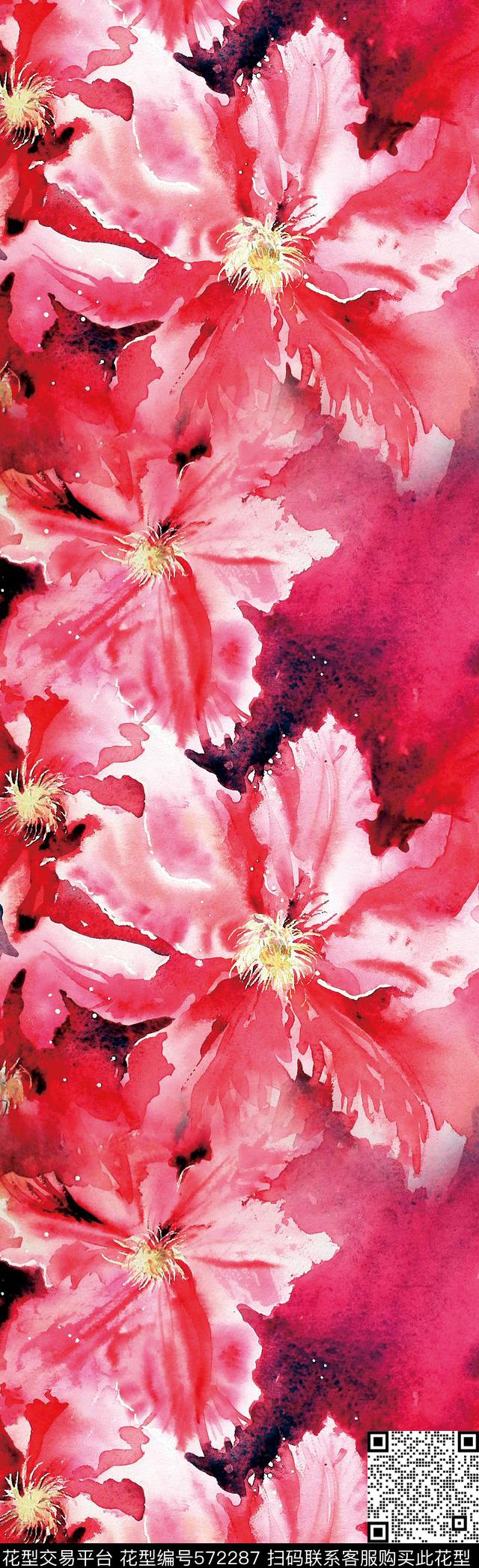 手绘水彩百合数码印花华亿平台下载（图片编号: 572287） - 瓦栏（Walan）