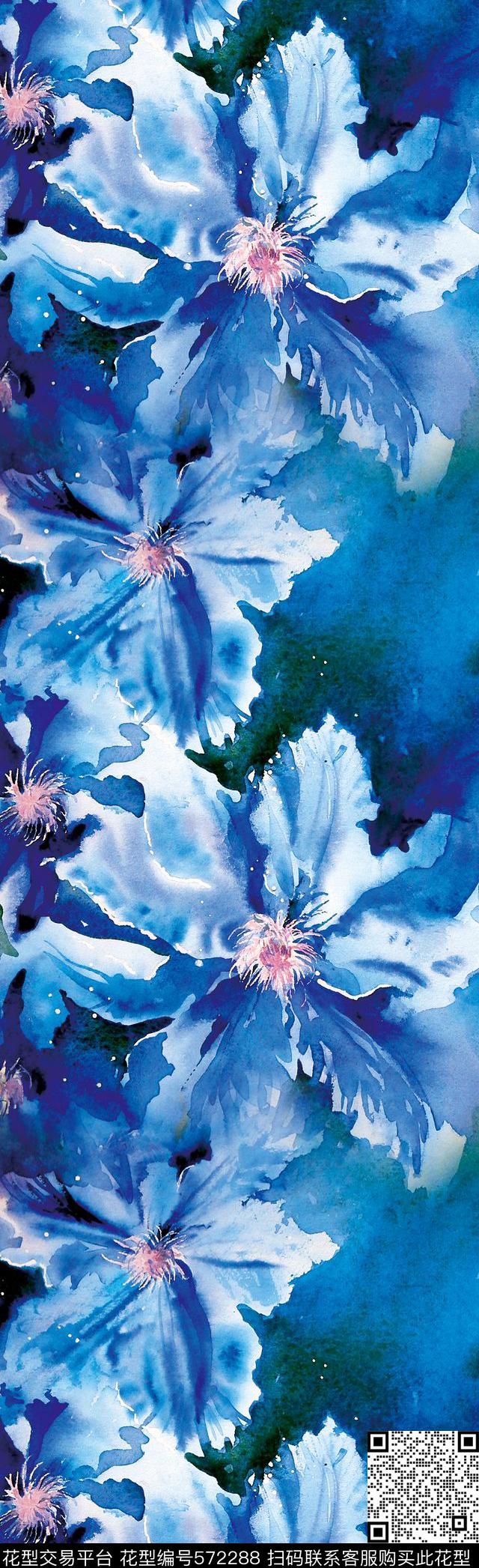 手绘水彩百合数码印花华亿平台下载（图片编号: 572288） - 瓦栏（Walan）