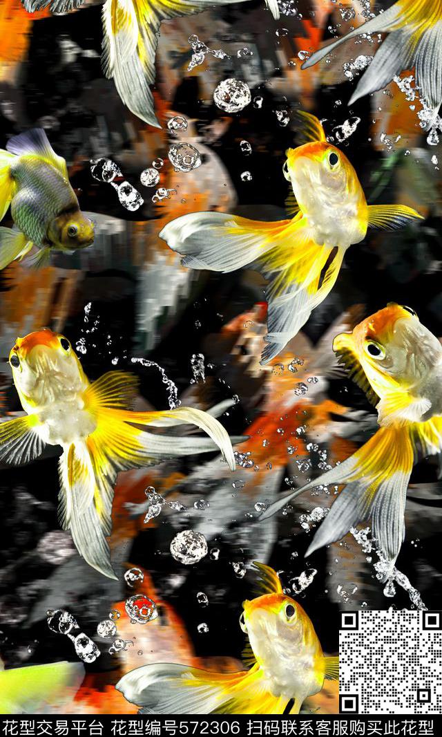 水彩风格鱼儿多彩虚幻与真实结合数码印花华亿平台下载（图片编号: 572306） - 瓦栏（Walan）