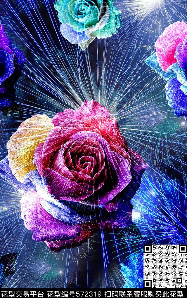 抽象丽烟火玫瑰男装女装印花数码印花华亿平台下载（图片编号: 572319） - 瓦栏（Walan）