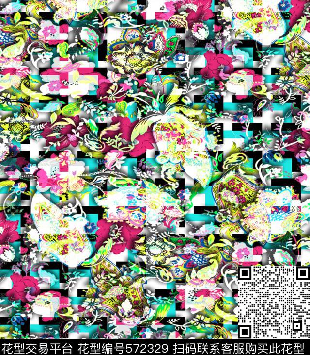 抽象抽象几何花卉休闲数码印花华亿平台下载（图片编号: 572329） - 瓦栏（Walan）