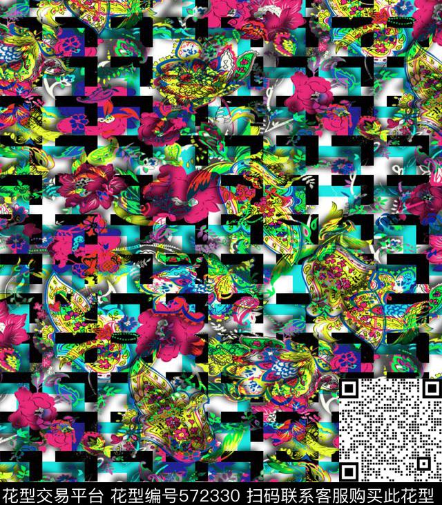 休闲抽象抽象几何花卉数码印花华亿平台下载（图片编号: 572330） - 瓦栏（Walan）