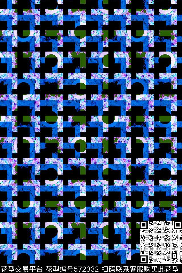 潮流时尚时尚几何圆点切割珠宝花卉数码印花华亿平台下载（图片编号: 572332） - 瓦栏（Walan）