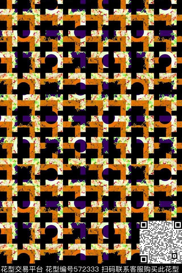 潮流时尚时尚几何圆点切割珠宝花卉数码印花华亿平台下载（图片编号: 572333） - 瓦栏（Walan）