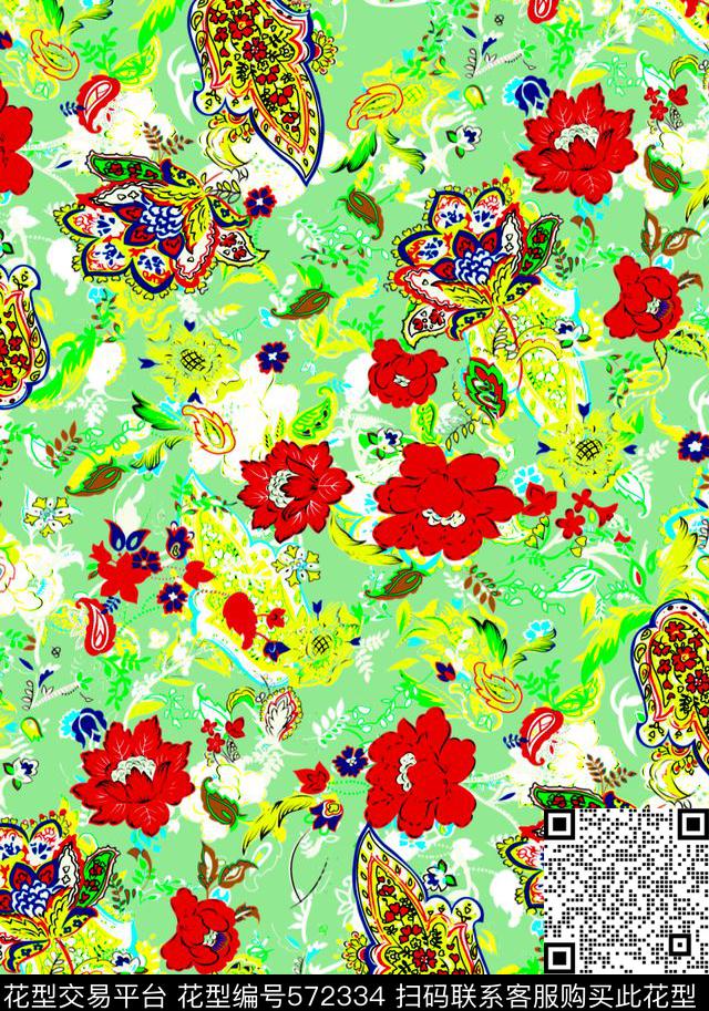 古典花纹民族风波西米亚风花卉民族风波西米亚风传统印花华亿平台下载（图片编号: 572334） - 瓦栏（Walan）