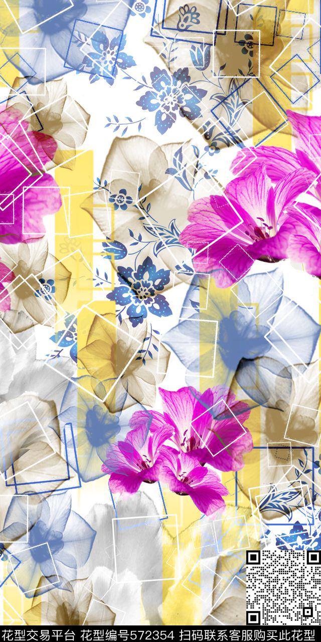花卉几何创新数码印花华亿平台下载（图片编号: 572354） - 瓦栏（Walan）