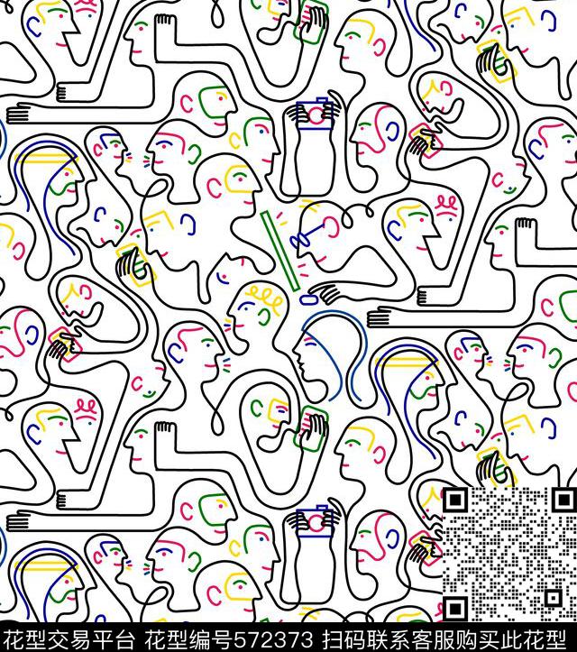 抽象人物线条传统印花华亿平台下载（图片编号: 572373） - 瓦栏（Walan）