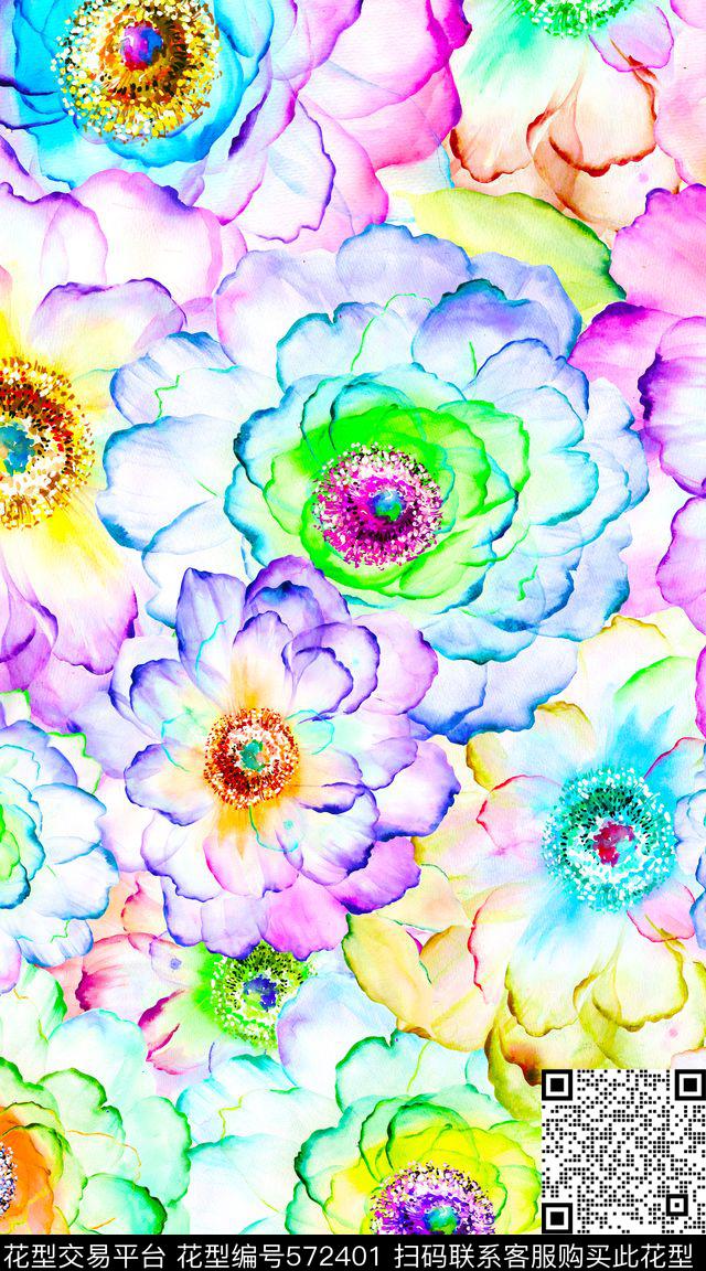 抽象创意大花卉数码印花华亿平台下载（图片编号: 572401） - 瓦栏（Walan）