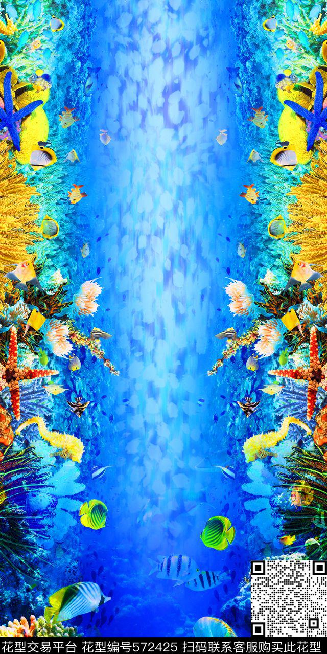 豹纹潮流时尚海底世界珊瑚鱼豹纹蓝色渐变数码印花华亿平台下载（图片编号: 572425） - 瓦栏（Walan）