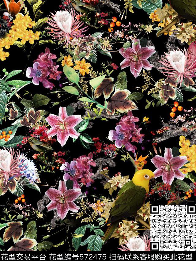 花花卉旗袍印花数码印花华亿平台下载（图片编号: 572475） - 瓦栏（Walan）