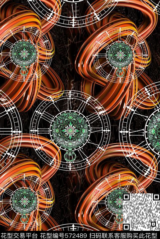 炫彩时尚复古宫廷怀表几何图案复古女装欧式宫廷数码印花华亿平台下载（图片编号: 572489） - 瓦栏（Walan）