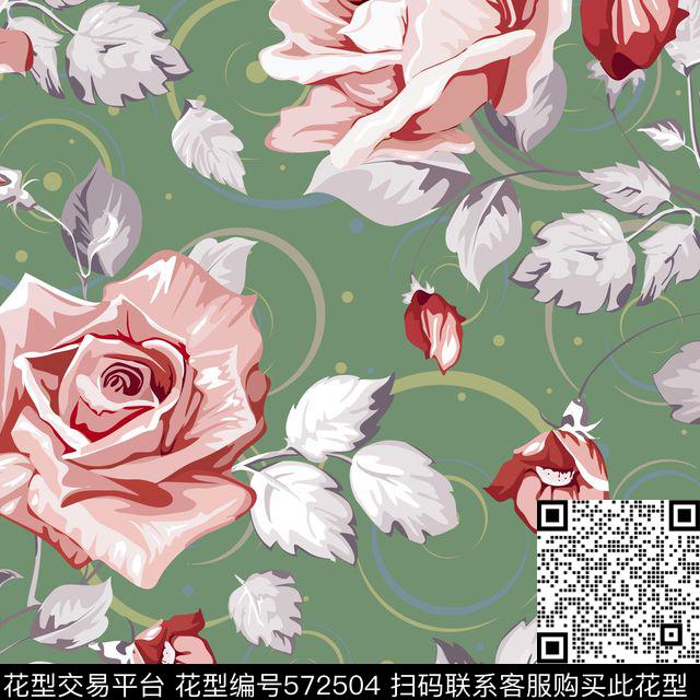 四方连续玫瑰时尚小清新传统印花华亿平台下载（图片编号: 572504） - 瓦栏（Walan）