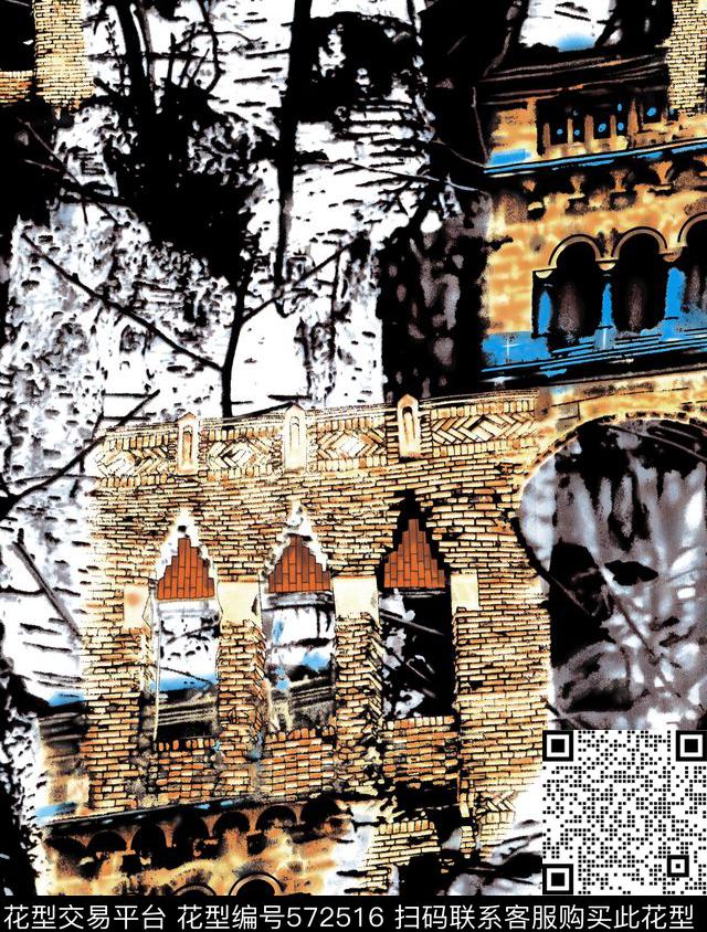 欧美风格建筑物潮流数码印花华亿平台下载（图片编号: 572516） - 瓦栏（Walan）