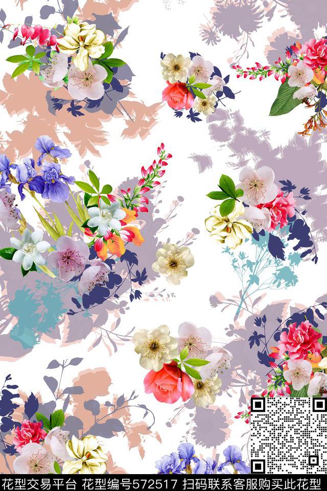 休闲花卉组合阴影数码印花华亿平台下载（图片编号: 572517） - 瓦栏（Walan）