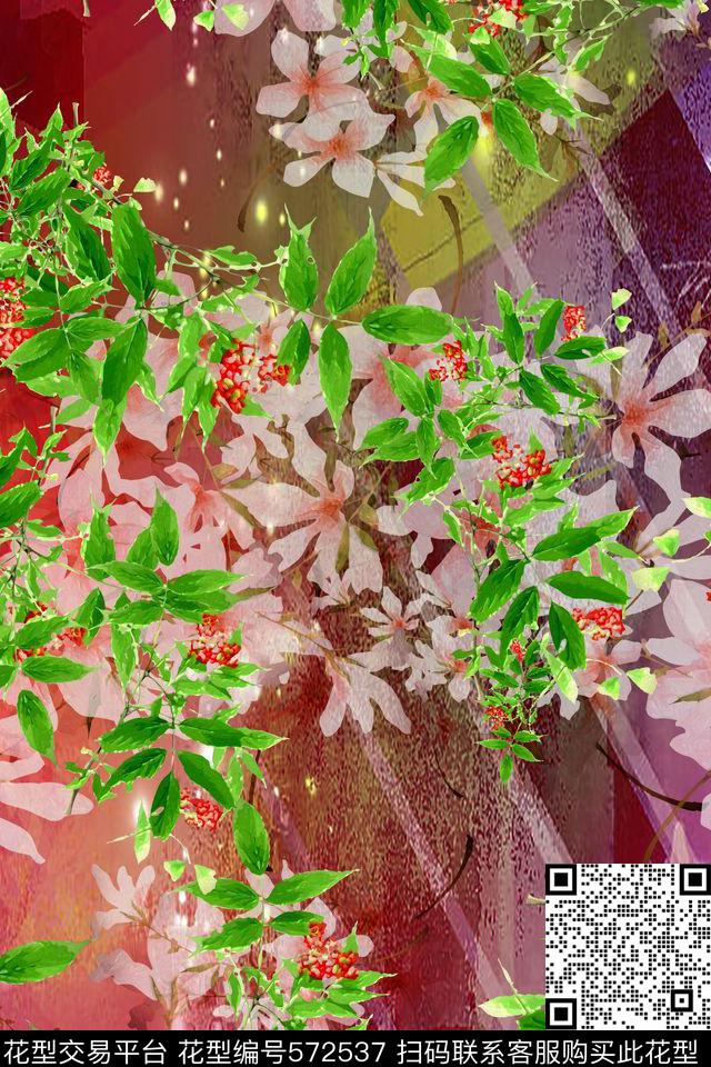 抽象花卉连衣裙数码印花华亿平台下载（图片编号: 572537） - 瓦栏（Walan）