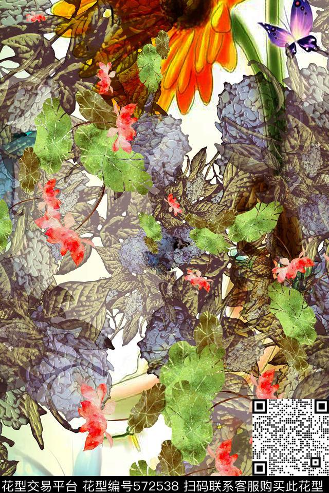花卉女装连衣裙数码印花华亿平台下载（图片编号: 572538） - 瓦栏（Walan）