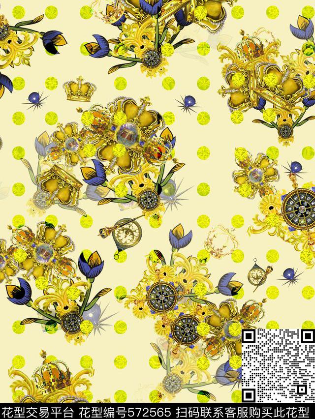 波点皇冠欧式数码印花华亿平台下载（图片编号: 572565） - 瓦栏（Walan）