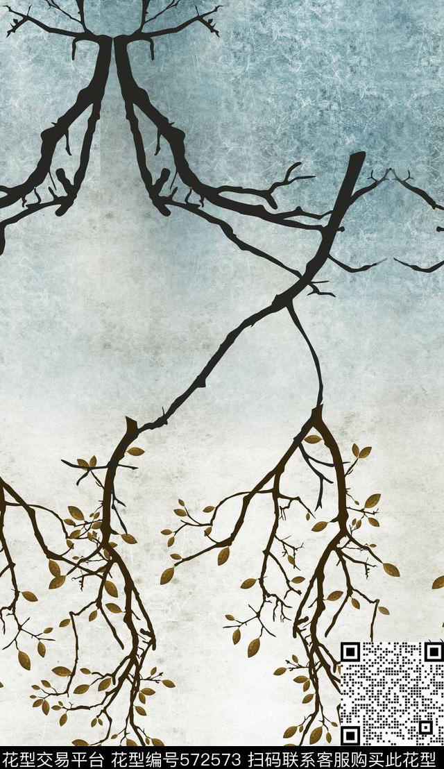 流行时尚树枝墙壁传统印花华亿平台下载（图片编号: 572573） - 瓦栏（Walan）