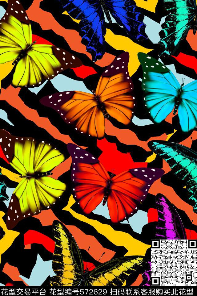 炫彩霓虹蝴蝶色谱动物昆虫色彩艺术女装分形艺术迷彩色数码印花华亿平台下载（图片编号: 572629） - 瓦栏（Walan）