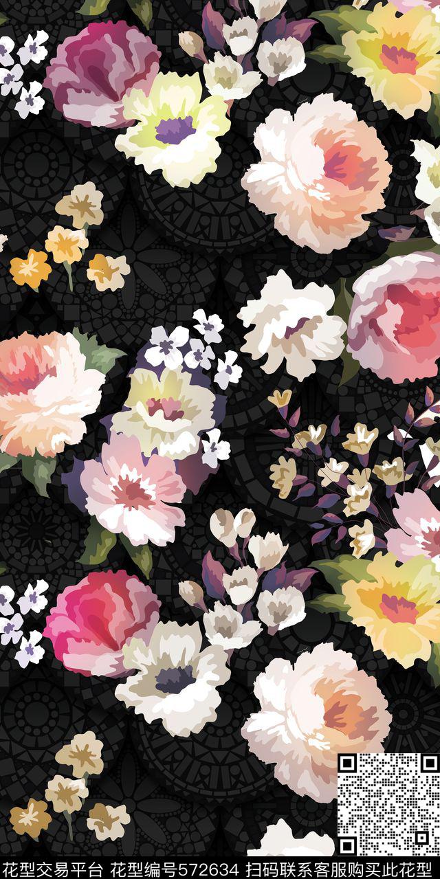 花卉几何大么伦数码印花华亿平台下载（图片编号: 572634） - 瓦栏（Walan）