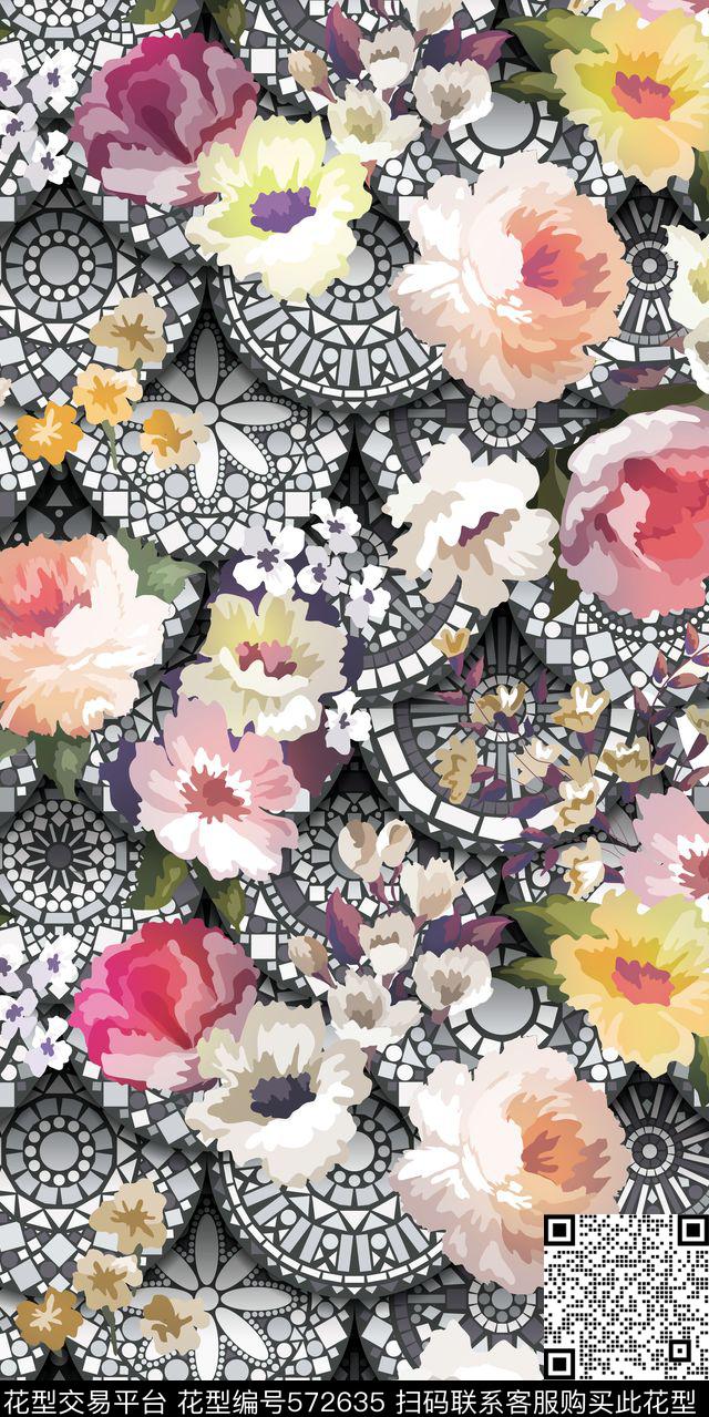大么伦花卉几何数码印花华亿平台下载（图片编号: 572635） - 瓦栏（Walan）