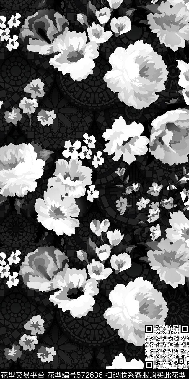 花卉几何大么伦数码印花华亿平台下载（图片编号: 572636） - 瓦栏（Walan）