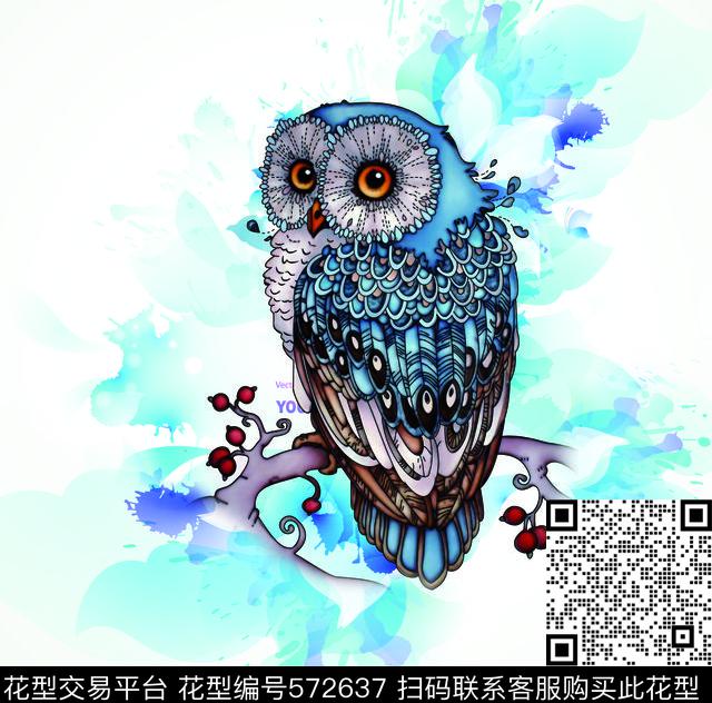 欧美花卉猫头鹰数码印花华亿平台下载（图片编号: 572637） - 瓦栏（Walan）