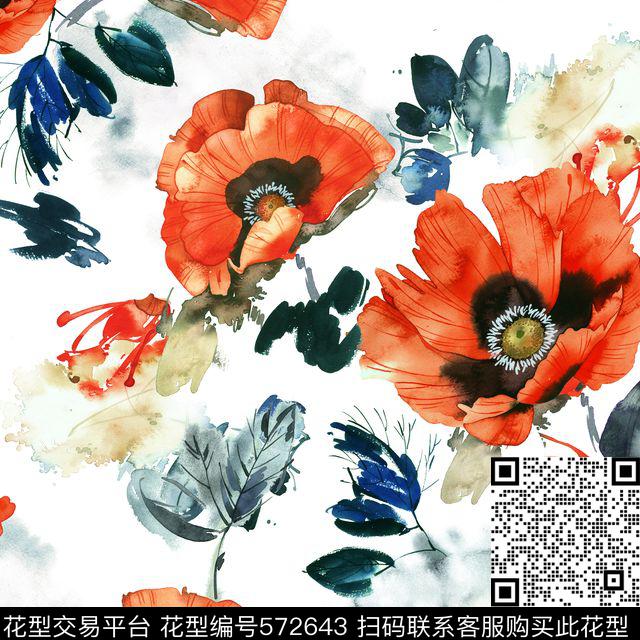 花卉手绘数码印花华亿平台下载（图片编号: 572643） - 瓦栏（Walan）