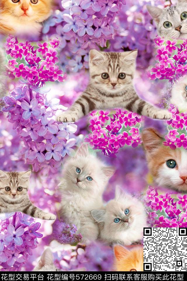 动物抽象猫咪华亿平台抽象拼接数码印花华亿平台下载（图片编号: 572669） - 瓦栏（Walan）