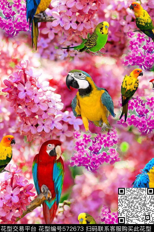 抽象无缝拼接动物抽象鹦鹉华亿平台数码印花华亿平台下载（图片编号: 572673） - 瓦栏（Walan）