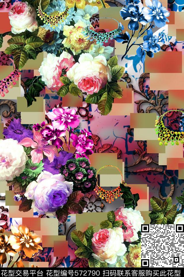 玉兰花浪漫花卉花卉组合传统印花华亿平台下载（图片编号: 572790） - 瓦栏（Walan）