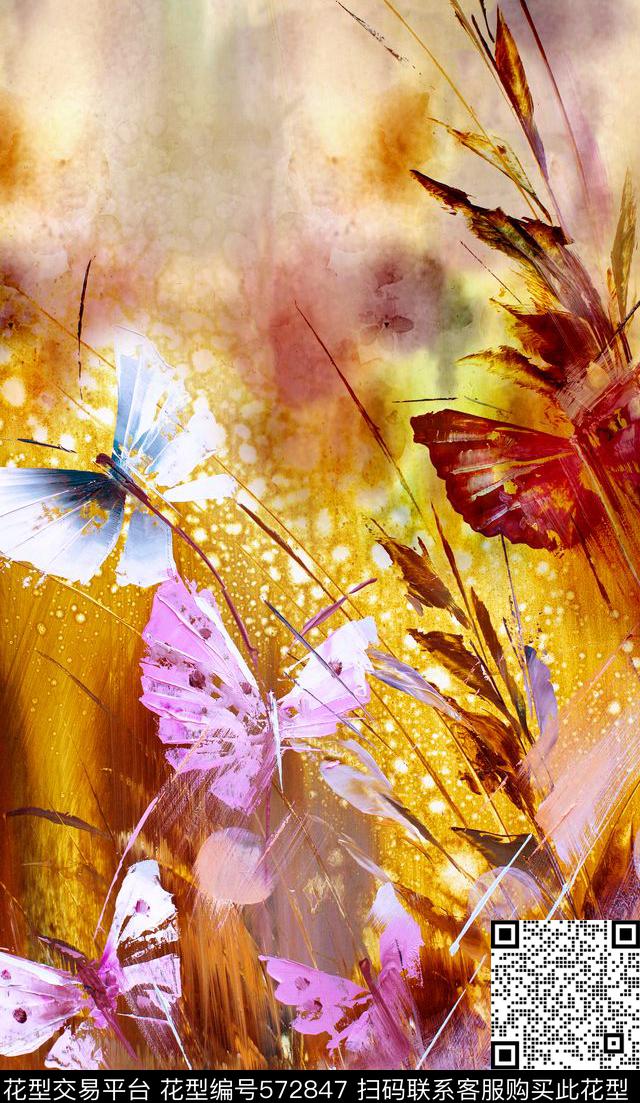 抽象花卉水彩风景油画蝴蝶旗袍裙装华亿平台数码印花华亿平台下载（图片编号: 572847） - 瓦栏（Walan）