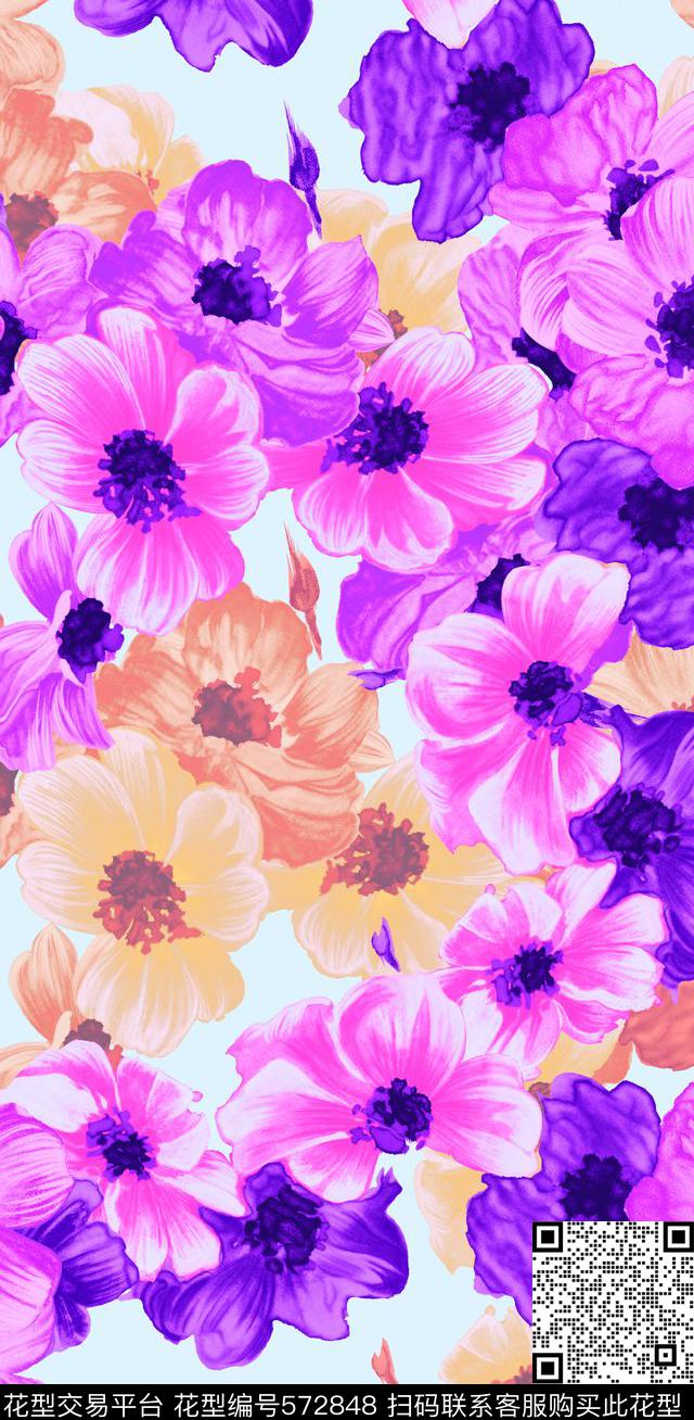 时尚水彩花卉数码印花华亿平台下载（图片编号: 572848） - 瓦栏（Walan）