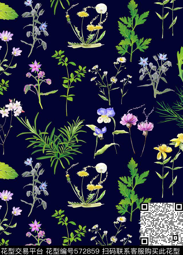 小清新花卉清新淡雅花卉花枝数码印花华亿平台下载（图片编号: 572859） - 瓦栏（Walan）