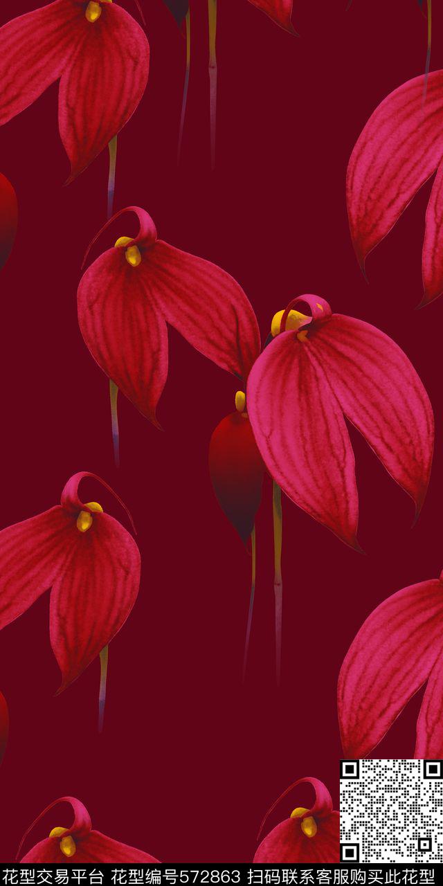 时尚叶子花卉数码印花华亿平台下载（图片编号: 572863） - 瓦栏（Walan）