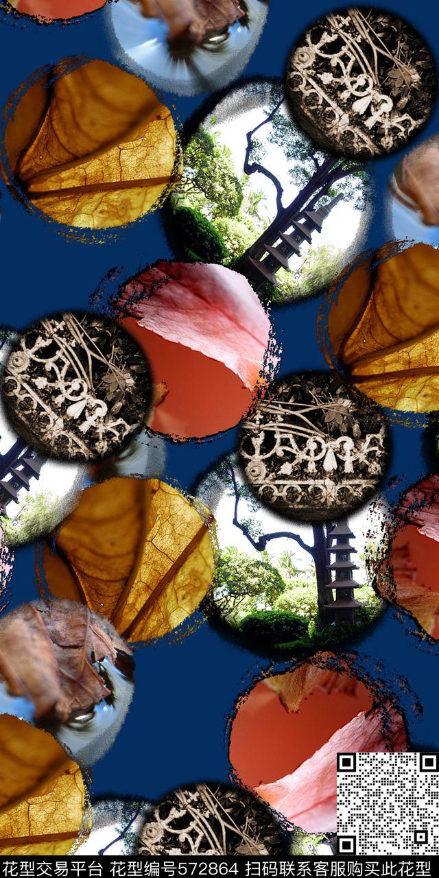 时尚圆盘叶子数码印花华亿平台下载（图片编号: 572864） - 瓦栏（Walan）