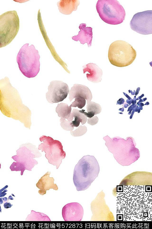 纯色底花瓣水彩画数码印花华亿平台下载（图片编号: 572873） - 瓦栏（Walan）