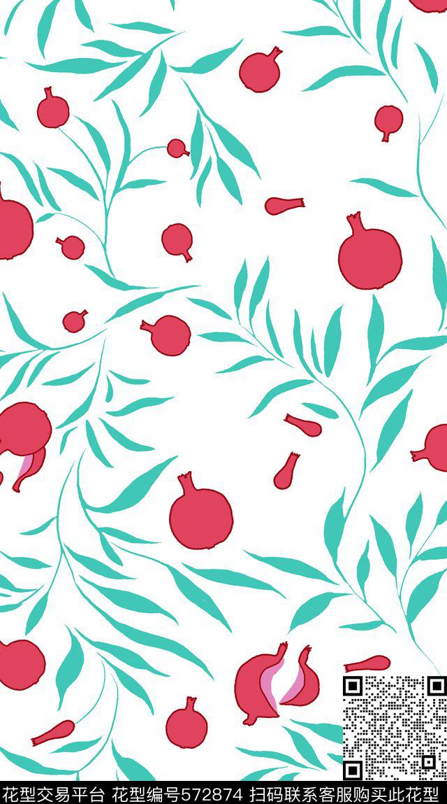 纯色底叶子果实传统印花华亿平台下载（图片编号: 572874） - 瓦栏（Walan）