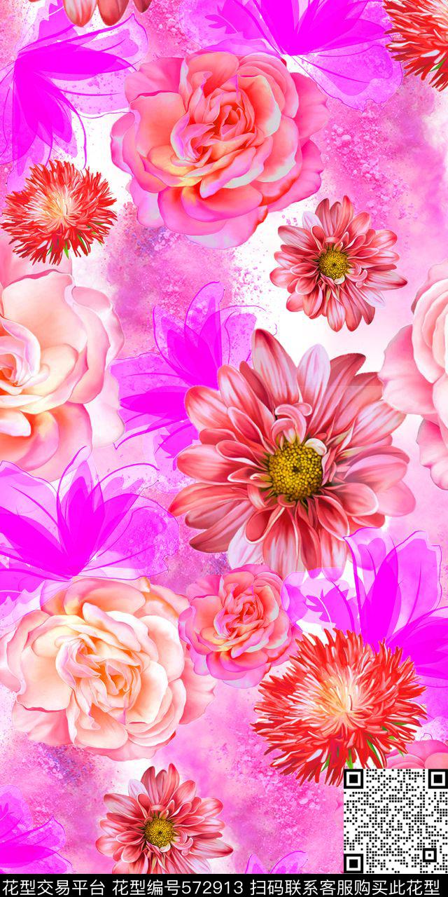 零点--女装花卉色彩数码印花华亿平台下载（图片编号: 572913） - 瓦栏（Walan）
