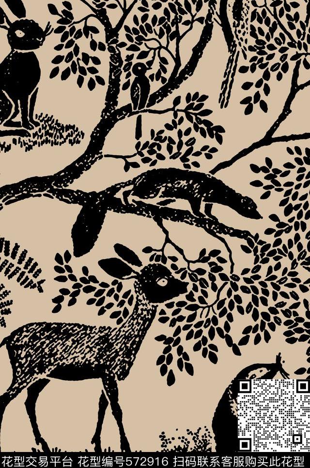 动物王国复古风潮男传统印花华亿平台下载（图片编号: 572916） - 瓦栏（Walan）