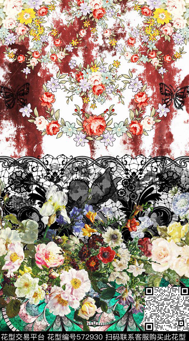 格纹花卉机理数码印花华亿平台下载（图片编号: 572930） - 瓦栏（Walan）