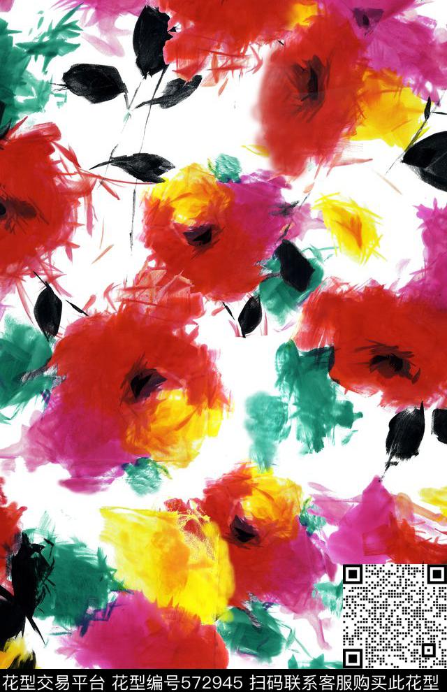 原创手绘鲜艳水彩水墨传统印花华亿平台下载（图片编号: 572945） - 瓦栏（Walan）