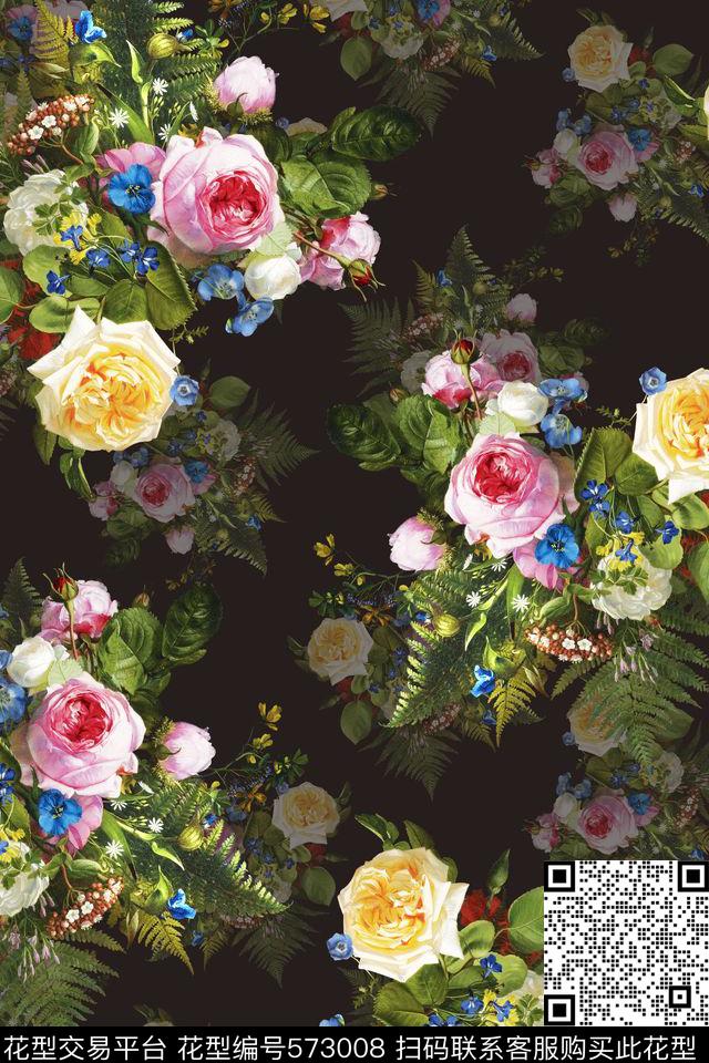 花卉潮流时尚大牌手绘复古油画。数码印花华亿平台下载（图片编号: 573008） - 瓦栏（Walan）