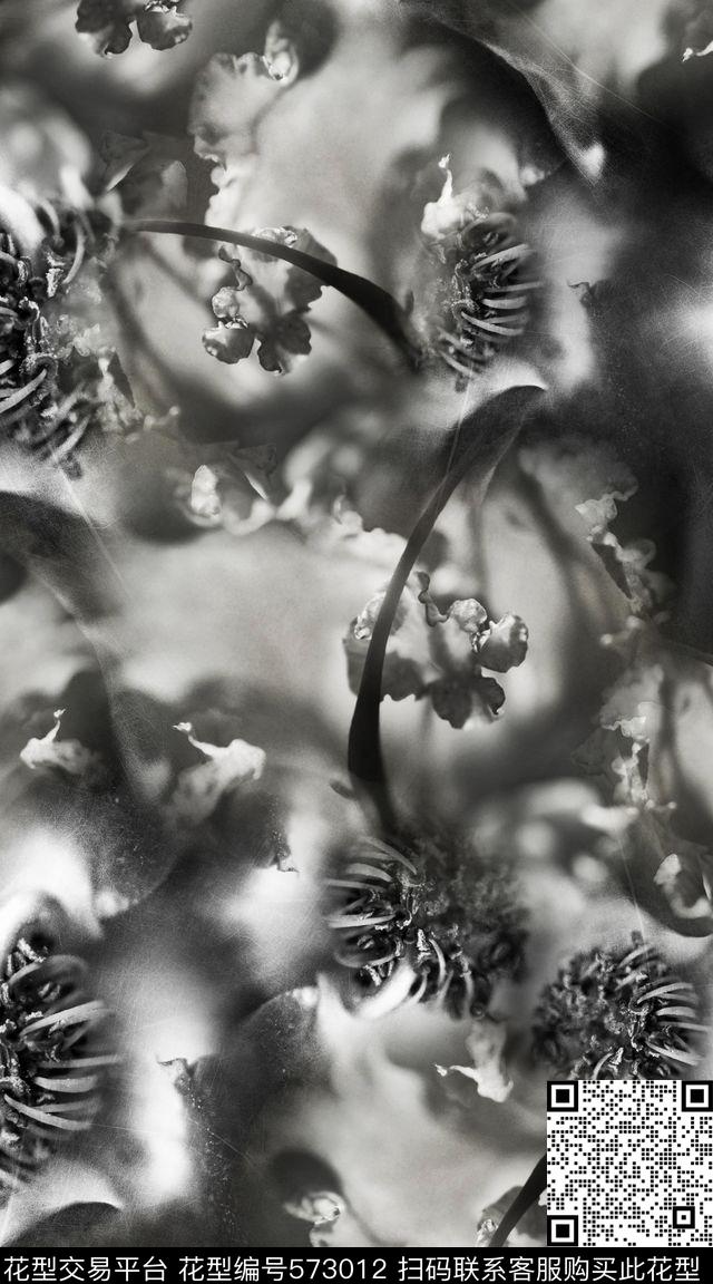 创意大花卉灰色数码印花华亿平台下载（图片编号: 573012） - 瓦栏（Walan）