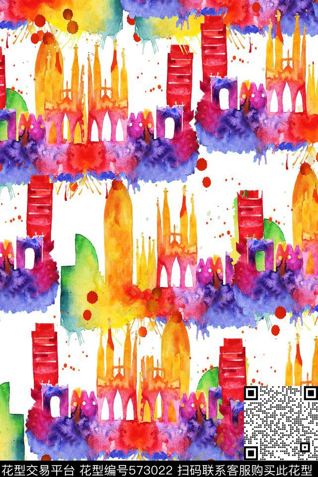 水彩彩色建筑数码印花华亿平台下载（图片编号: 573022） - 瓦栏（Walan）