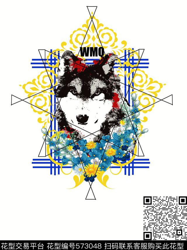 T恤卫衣定位水彩狼花卉数码印花华亿平台下载（图片编号: 573048） - 瓦栏（Walan）