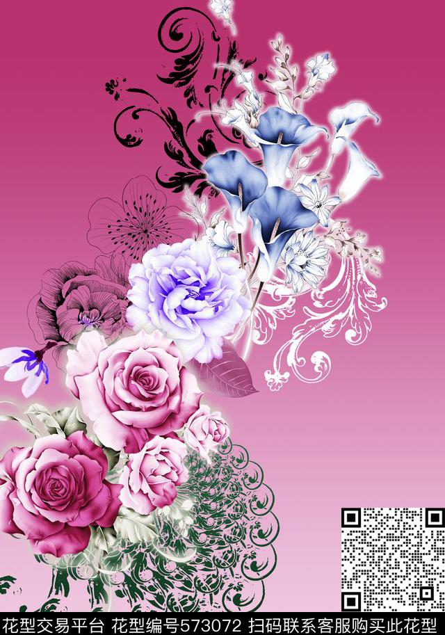 定位服装花卉数码印花华亿平台下载（图片编号: 573072） - 瓦栏（Walan）